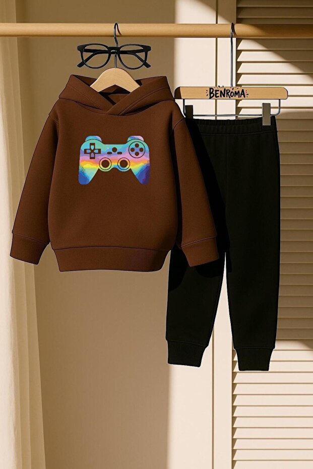 Colorful Ps Sleeve Printed 3 Thread Children's Tracksuit Set