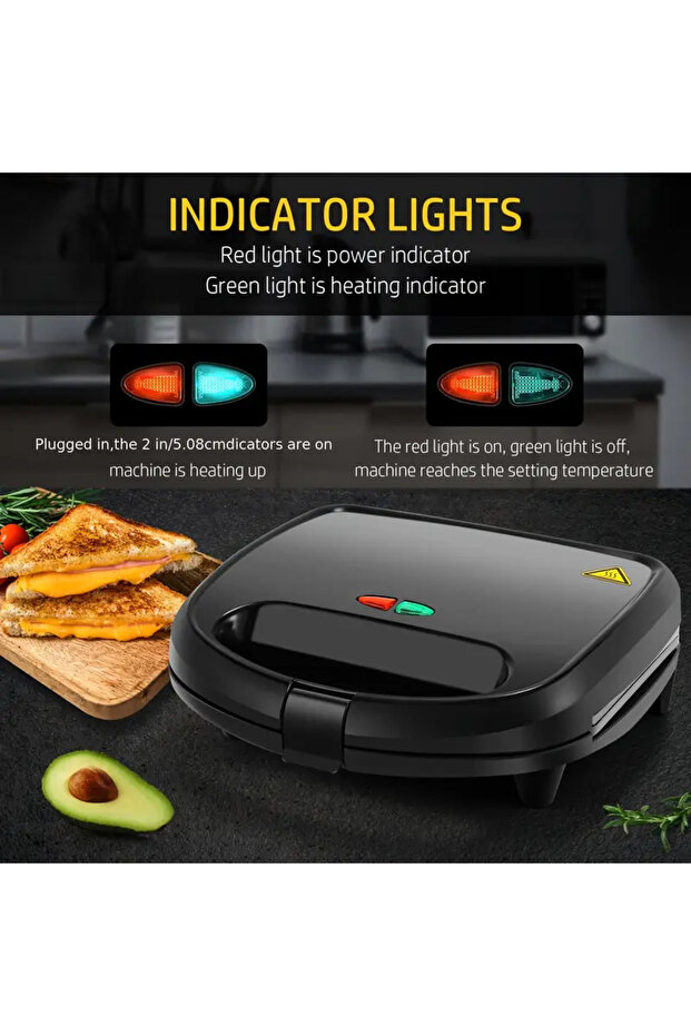 Multi-functional sandwich maker and pizza press, non-stick toaster with LED indicator lights - 3