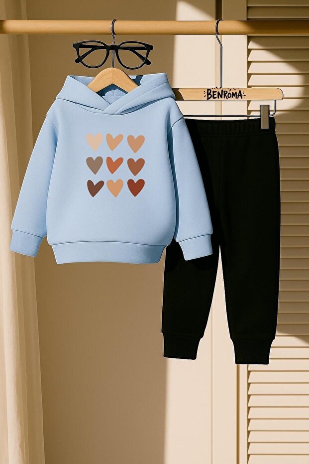 Sequence Heart Printed 3 Thread Children's Tracksuit Set