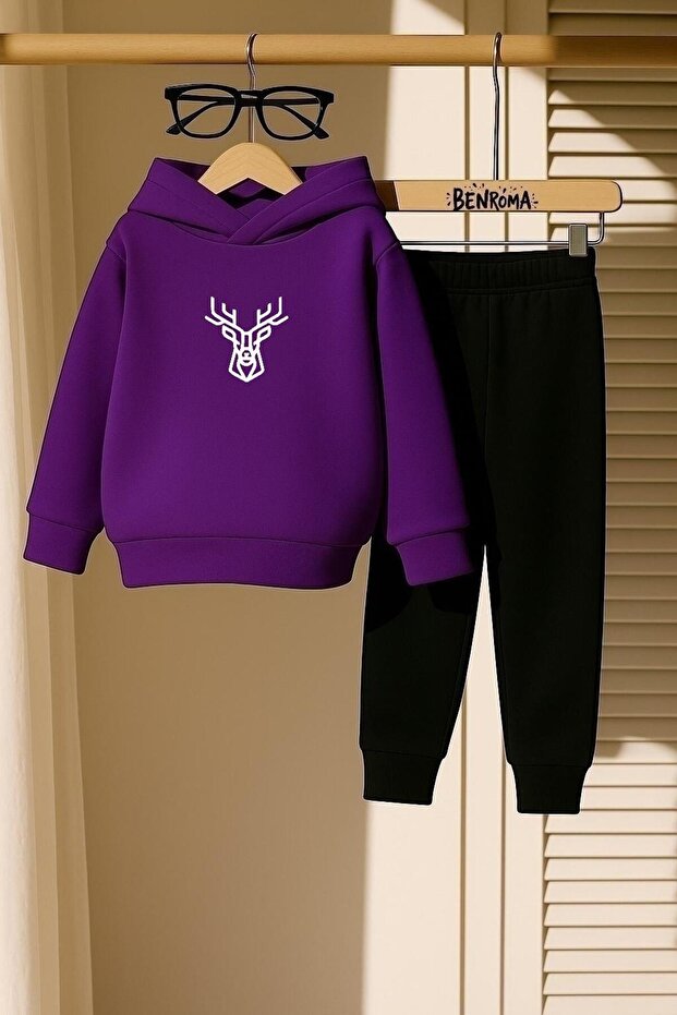 Deer Printed 3 Thread Children's Tracksuit Set