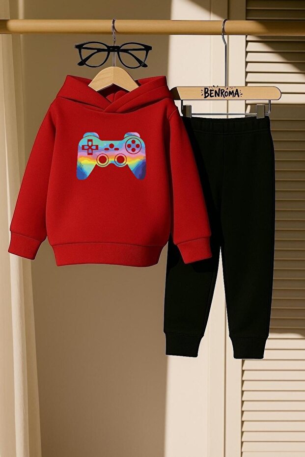 Colorful Ps Sleeve Printed 3 Thread Children's Tracksuit Set