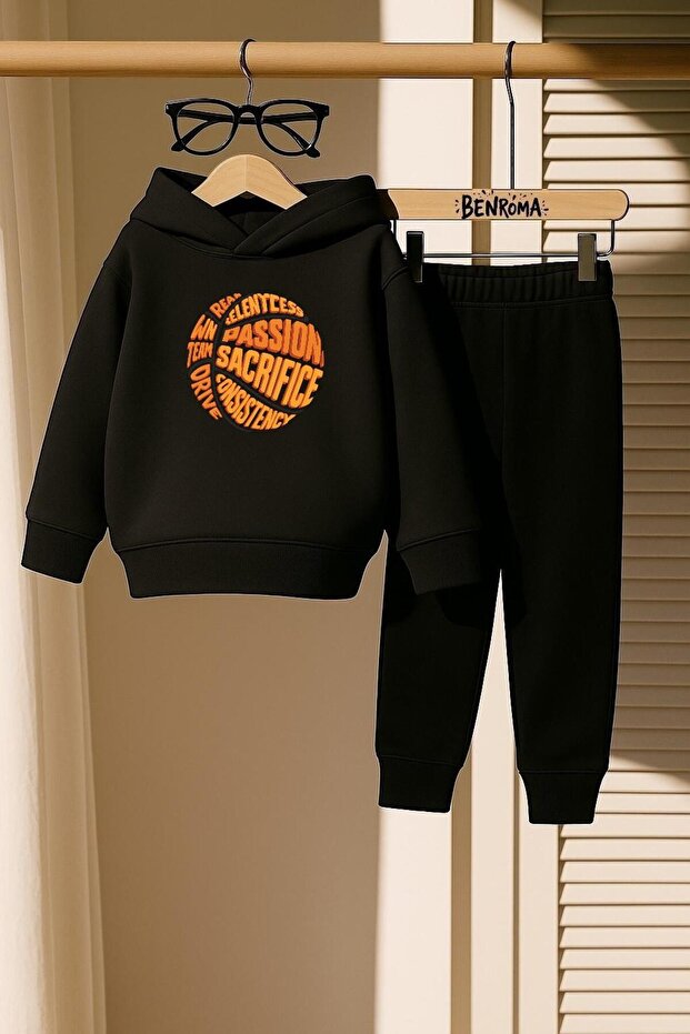 Basketball Ball Printed 3 Thread Children's Tracksuit Set