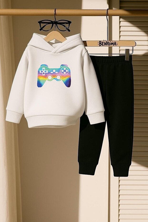 Colorful Ps Sleeve Printed 3 Thread Children's Tracksuit Set