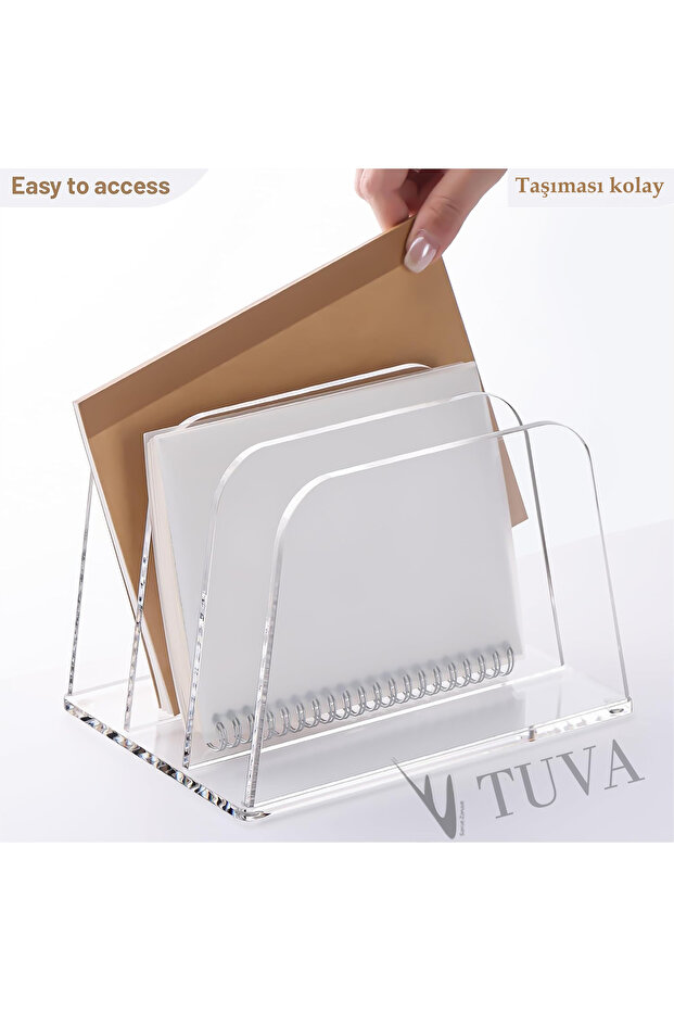 Tuva - Transparent Plexiglass 3 Compartment Book and Document Organizer | Minimal Modern Elite Desktop Organizer