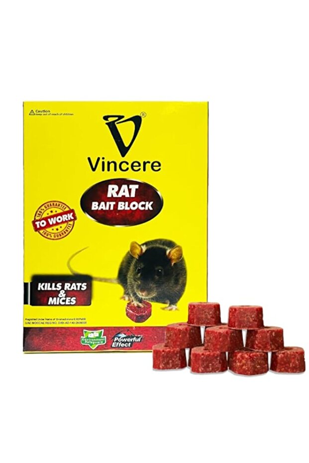 Vincere Rat Bait Block, Rat Poison, Mice Killer Poison, 9 Bait Blocks 100g