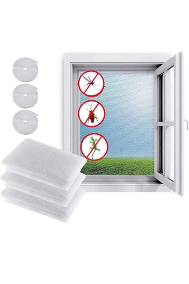 ALING Window Screen Mosquito Netting,3 Pack Fly Screen Window DIY Self-Adhesive Insect Mesh Curtain Bug Bee Protector 51x59 Inches with 3 Rolls Hook Sticky Tape,Fitted to Multiple Windows