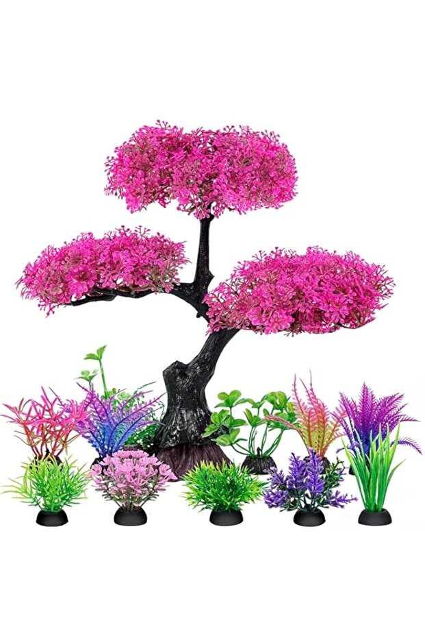Aquarium Artificial Plastic Plants Decoration, Aquarium Tree Decor Set, Goldfish Betta Fish Tank Decorations Hides Accessories (Green)