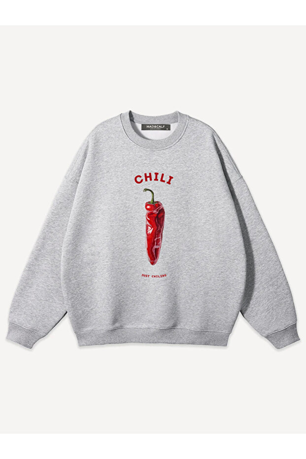 Unisex Chili Printed Crew Neck Oversize Sweatshirt