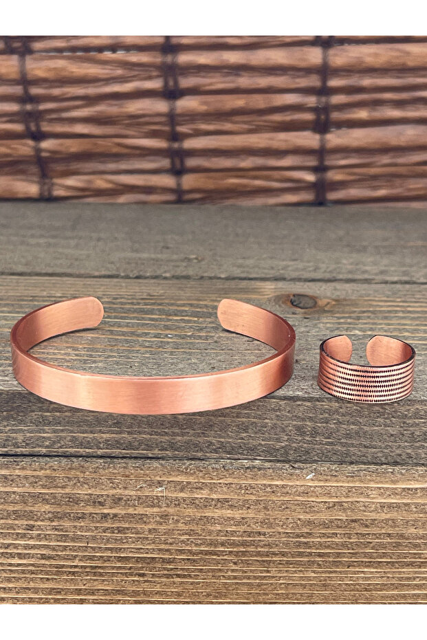 Adjustable size copper bangle ring set copper bangle copper ring set