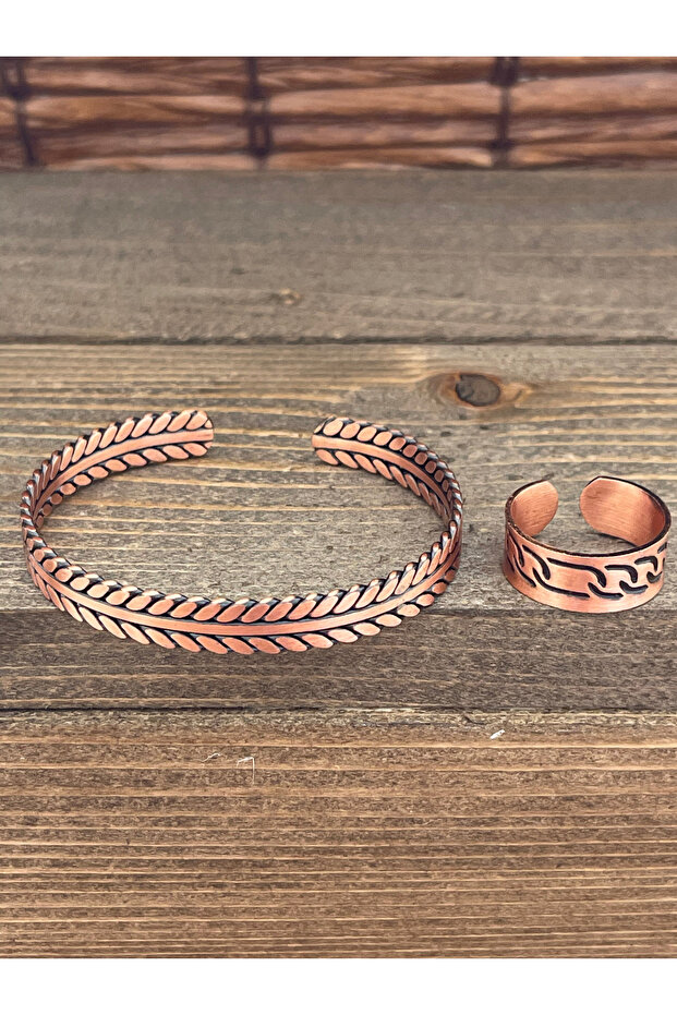 Adjustable size copper bangle ring set copper bangle copper ring set