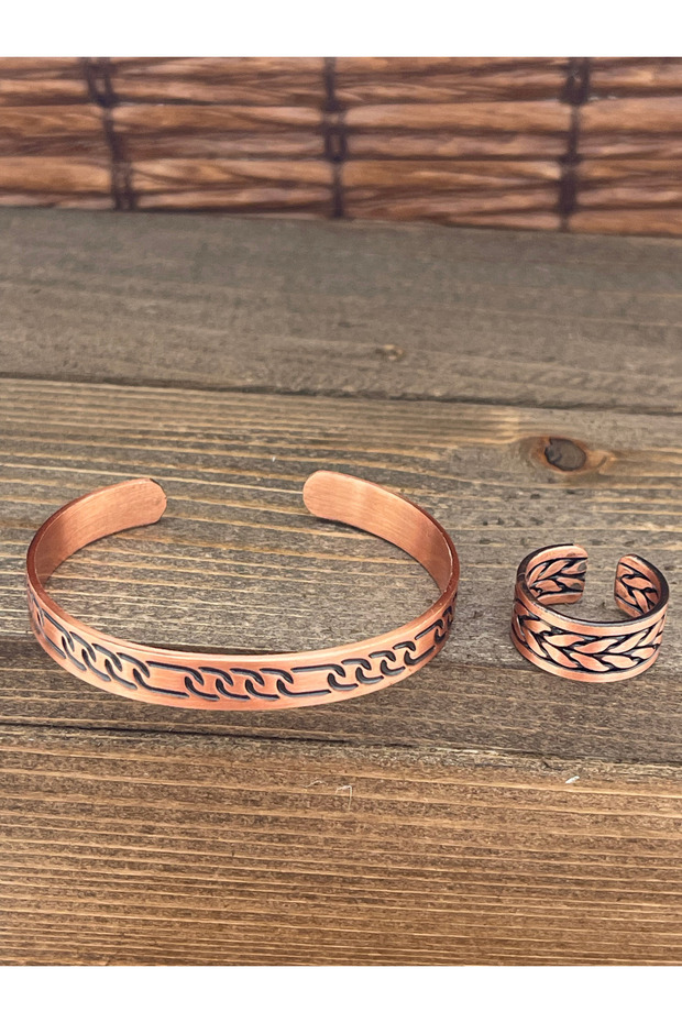 Adjustable size copper bangle ring set copper bangle copper ring set