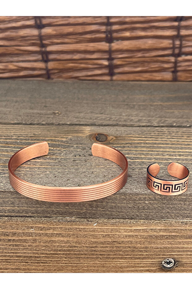 Adjustable size copper bangle ring set copper bangle copper ring set