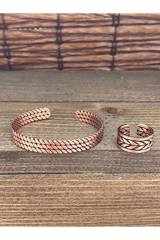 Adjustable Measure Pure Copper Bracelet Ring Set Copper Bracelet Copper Ring Set