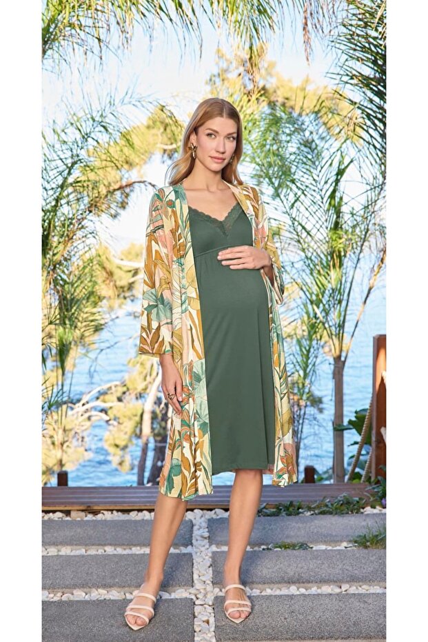 Monamise Leaf Patterned Maternity Dressing Gown Set 25094