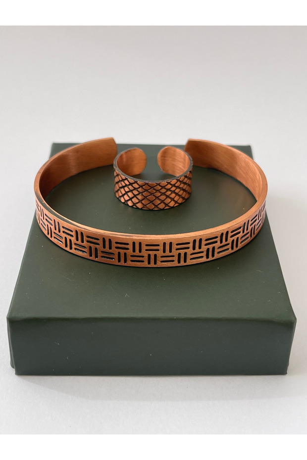 Unisex adjustable 100% pure copper bracelet stylish copper ring combination handmade bracelet ring