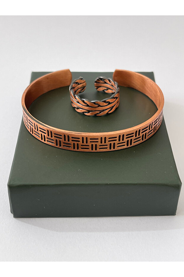 Unisex Adjustable 100% Pure Copper Bracelet Stylish Copper Ring Combination Handmade Bracelet Ring