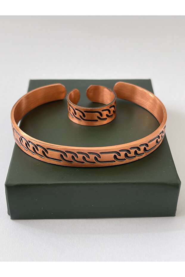 Unisex Adjustable 100% Pure Copper Bracelet Stylish Copper Ring Combination Handmade Bracelet Ring