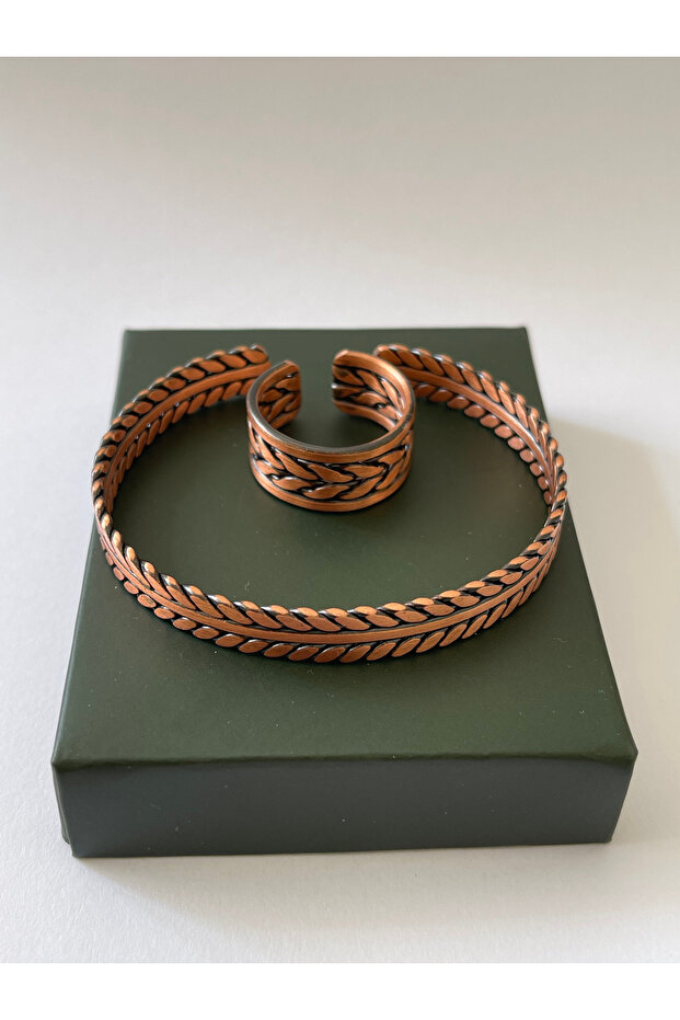 Unisex Adjustable 100% Pure Copper Bracelet Stylish Copper Ring Combination Handmade Bracelet Ring