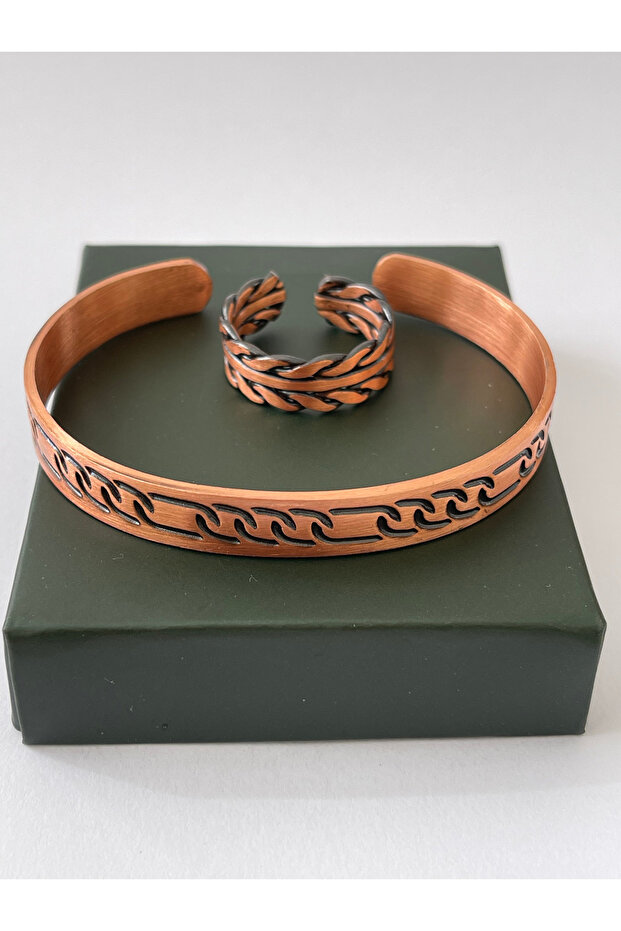 Unisex Adjustable 100% Pure Copper Bracelet Stylish Copper Ring Combination Handmade Bracelet Ring