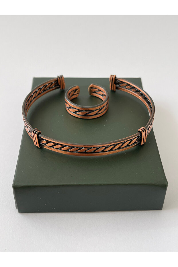 Unisex Adjustable 100% Pure Copper Bracelet Stylish Copper Ring Combination Handmade Bracelet Ring