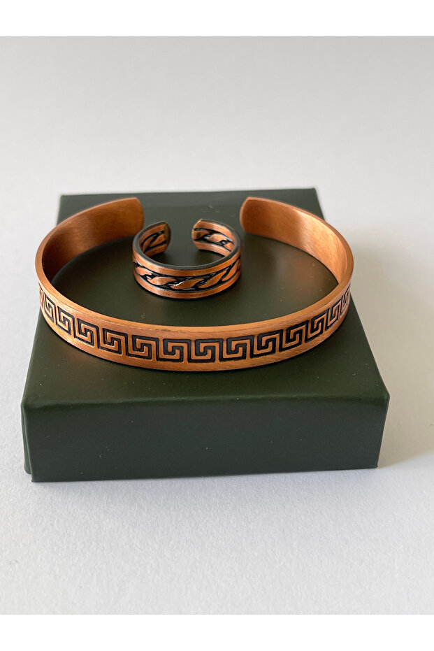 Unisex Adjustable 100% Pure Copper Bracelet Stylish Copper Ring Combination Handmade Bracelet Ring
