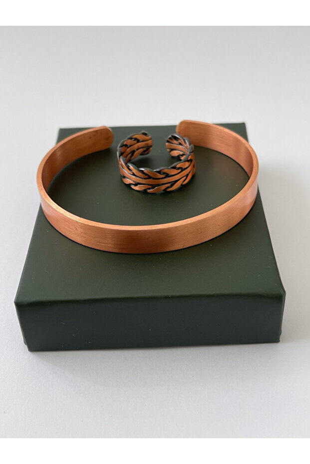 Unisex Adjustable 100% Pure Copper Bracelet Stylish Copper Ring Combination Handmade Bracelet Ring
