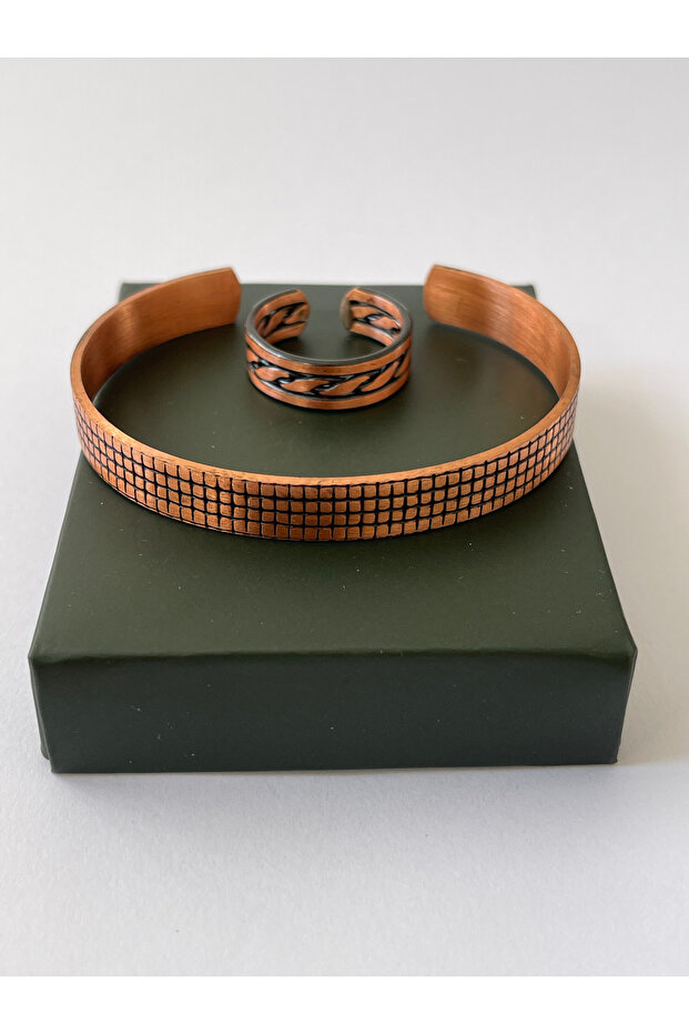 Unisex Adjustable 100% Pure Copper Bracelet Stylish Copper Ring Combination Handmade Bracelet Ring