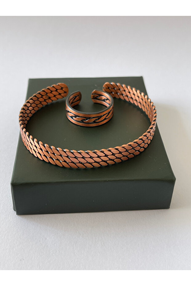 Unisex Adjustable 100% Pure Copper Bracelet Stylish Copper Ring Combination Handmade Bracelet Ring