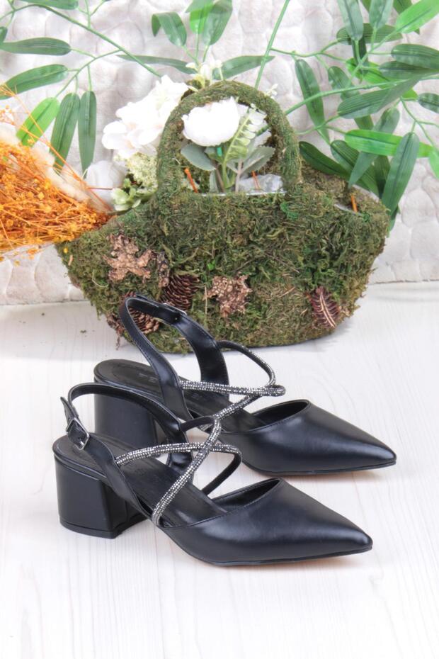 110-411 Cross Stone Open Back Classic Heeled Women's Shoes