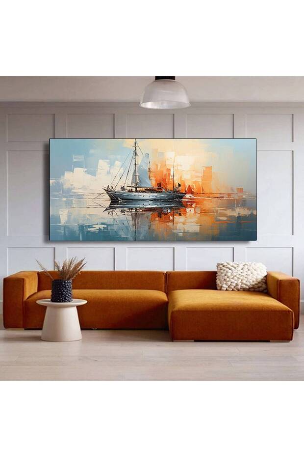 Suda Bir Gemi Yağlı Boya Soyut Baskı Kanvas Tablo, Duvar Dekoru, Soyut Sanat Tablosu - 4