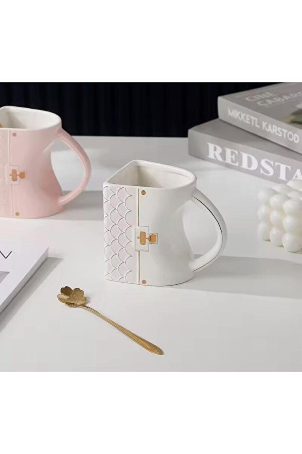 Ceramic Mug with Bag Design and Spoon Mug Tea Coffee Heat Resistant Decorative Gift 400 ml