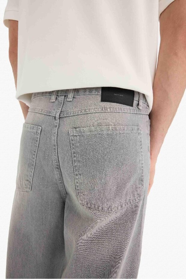 %100 Pamuk Baggy Fit Geniş Paça Jean Yıkamalı Pantolon F6670AX25SM - 7