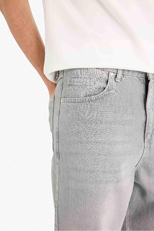 %100 Pamuk Baggy Fit Geniş Paça Jean Yıkamalı Pantolon F6670AX25SM - 6