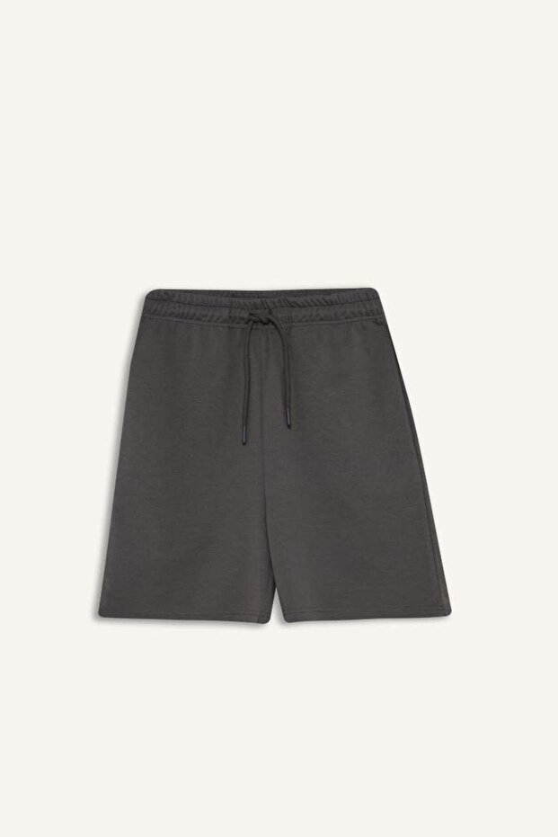 Yeni Sezon Beli Bağcıklı Basic Düz Bermuda Şort - 1