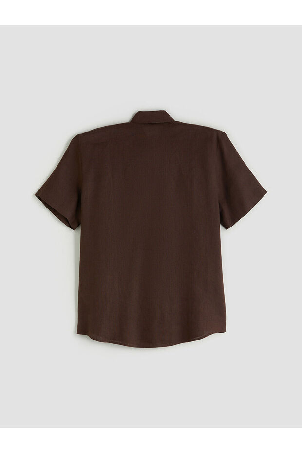 Regular Fit Kısa Kollu %100 Keten Erkek Gömlek - 6