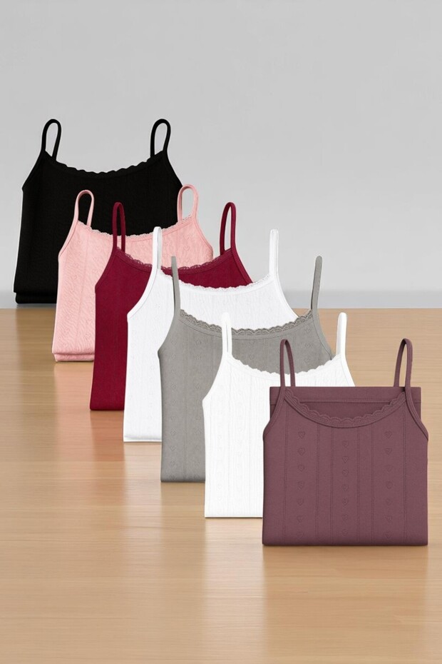 Women's 100% Cotton Jacquard Soft Fabric Plum String Strap 7-Piece Tank Top Li̇3K13Lk4E.7L