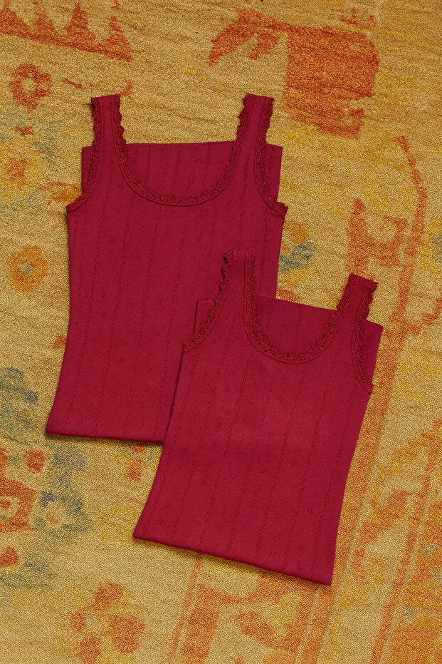 Women's 100% Cotton Jacquard Soft Fabric Thick Strap 2-Piece Undershirt Qi̇3K13Lk5E.2L