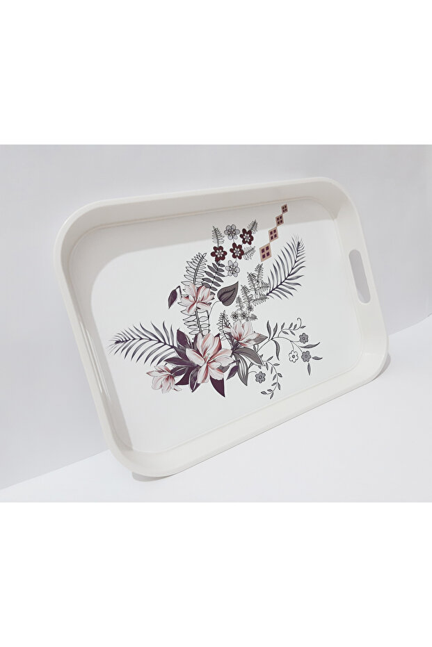 Çay Tepsi 34x24x3.5 CM Desenli Plastik Dikdörtgen Çay Kahve Tepsisi Sunum Tepsi - 1