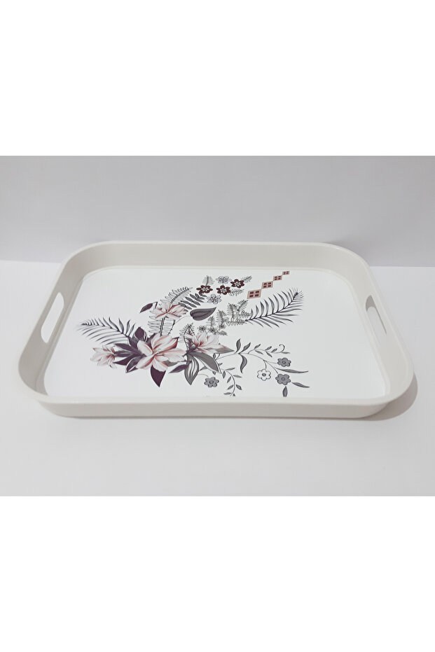 Çay Tepsi 34x24x3.5 CM Desenli Plastik Dikdörtgen Çay Kahve Tepsisi Sunum Tepsi - 4