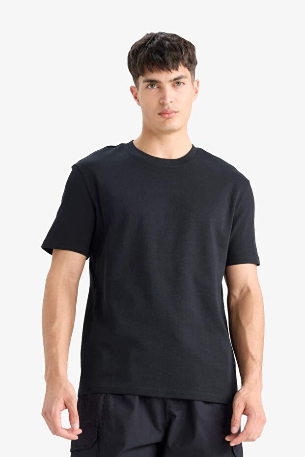 %100 Pamuk Regular Fit Bisiklet Yaka Basic Düz Kısa Kollu Tişört E7961AX25AU - 3