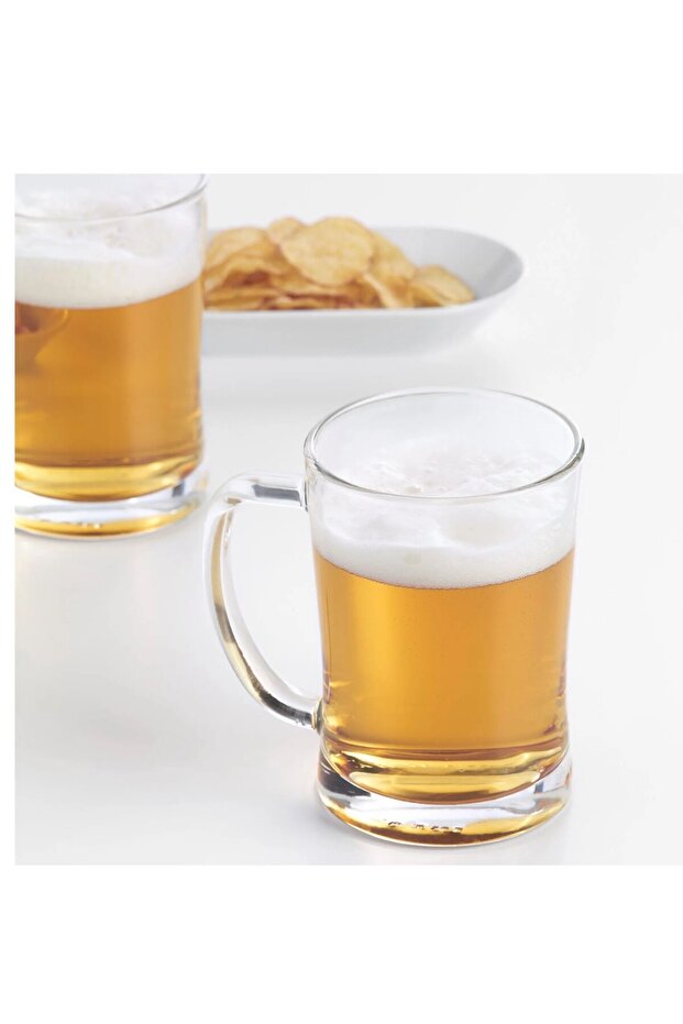 2 Pieces Large Size Beer Glasses with Handles Volume 600 ml Set of 2 Glasses Transparent Height 14 cm