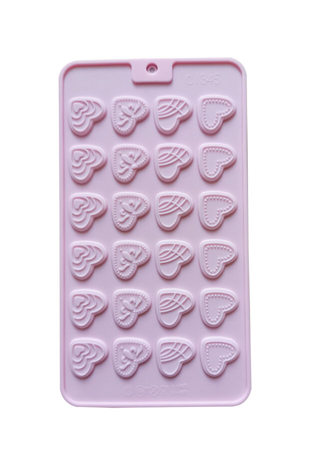 Heart-Shaped Silicone Mould in Pink for Chocolate & Candy – 24 Cavities with Stylish Patterns