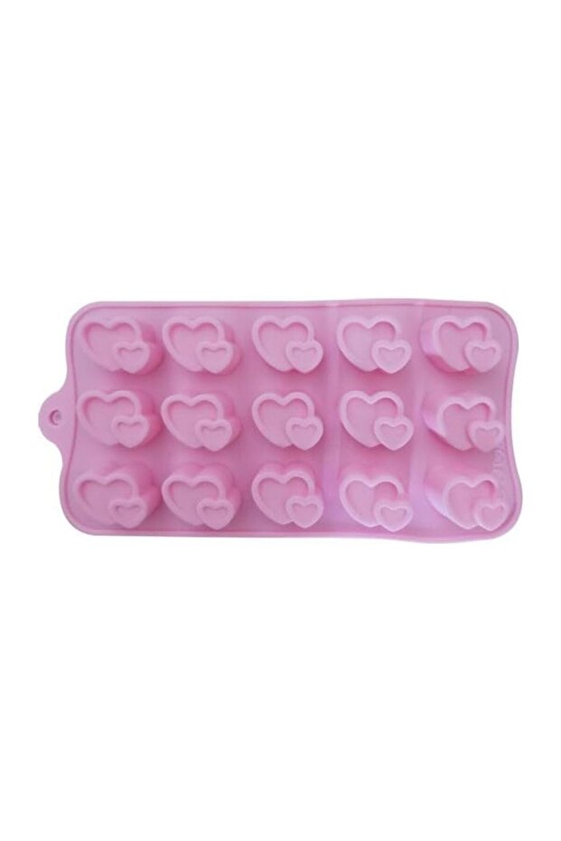 15-Cavity 3D Heart Shape Silicone Cookie Mold, Pink Silicone Mould