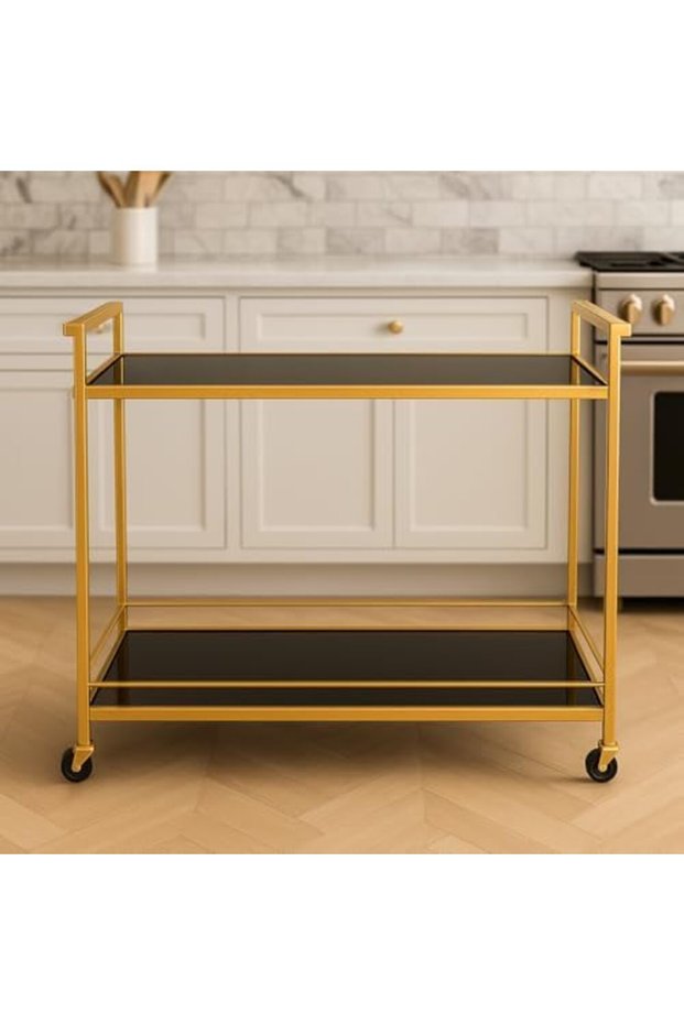 FFD 2-Tier Serving Cart with Wheels – Bar Cart for Kitchen, Dining & Living Room 100x40x90cm