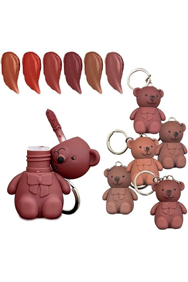 سلسلة مفاتيح على شكل دب لطيف مع ملمع شفاه على شكل غزال - 1