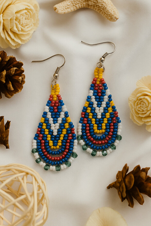 Bohemian Style Colorful Teardrop Model Bead Earrings – Handmade