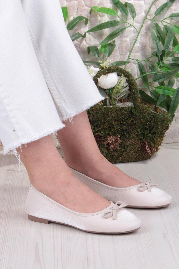 01-631 Soft Bow Detailed Stylish Home Business Office Comfortable Daily Shoes Women's Ballerinas