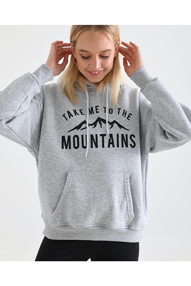 Design Plus Size Mountains Printed Oversize Sweatshirt