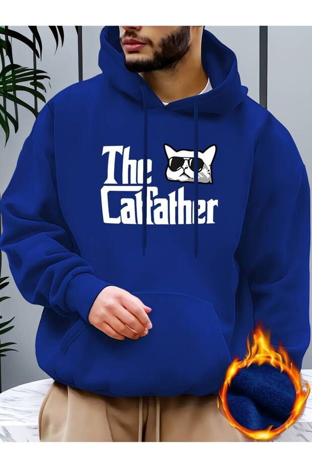 Unisex the Catfather Printed Oversized Winter 3 Thread 100% Cotton K Hooded Sweatshirt Hoodie