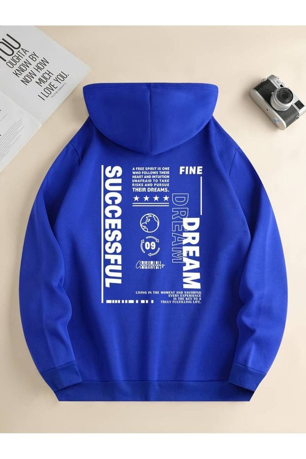 Unisex Dream Successful Printed Oversized Winter 3 Thread 100% Cotton K Hooded Sweatshirt Hoodie